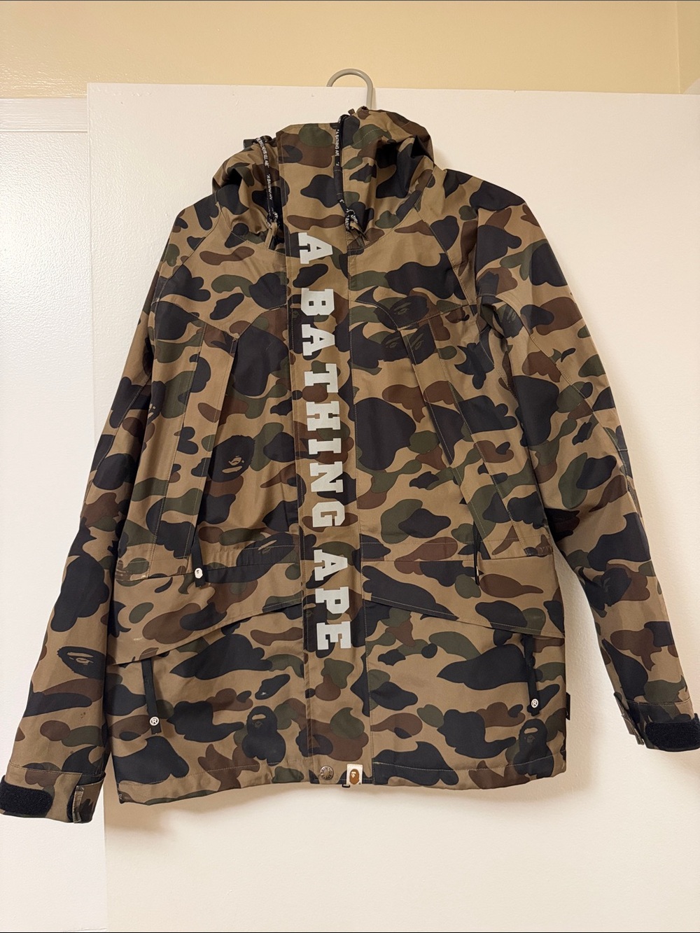 Bape Men’s Camo Hooded Performance Jacket in Olive, Brown & Black
